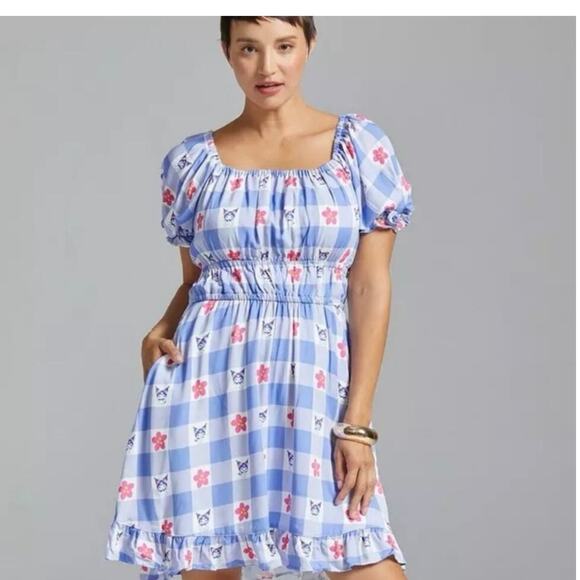 Dresses & Skirts - Sanrio Kuromi Gingham Floral Smock Dress BoxLunch Exclusive S/M blue white